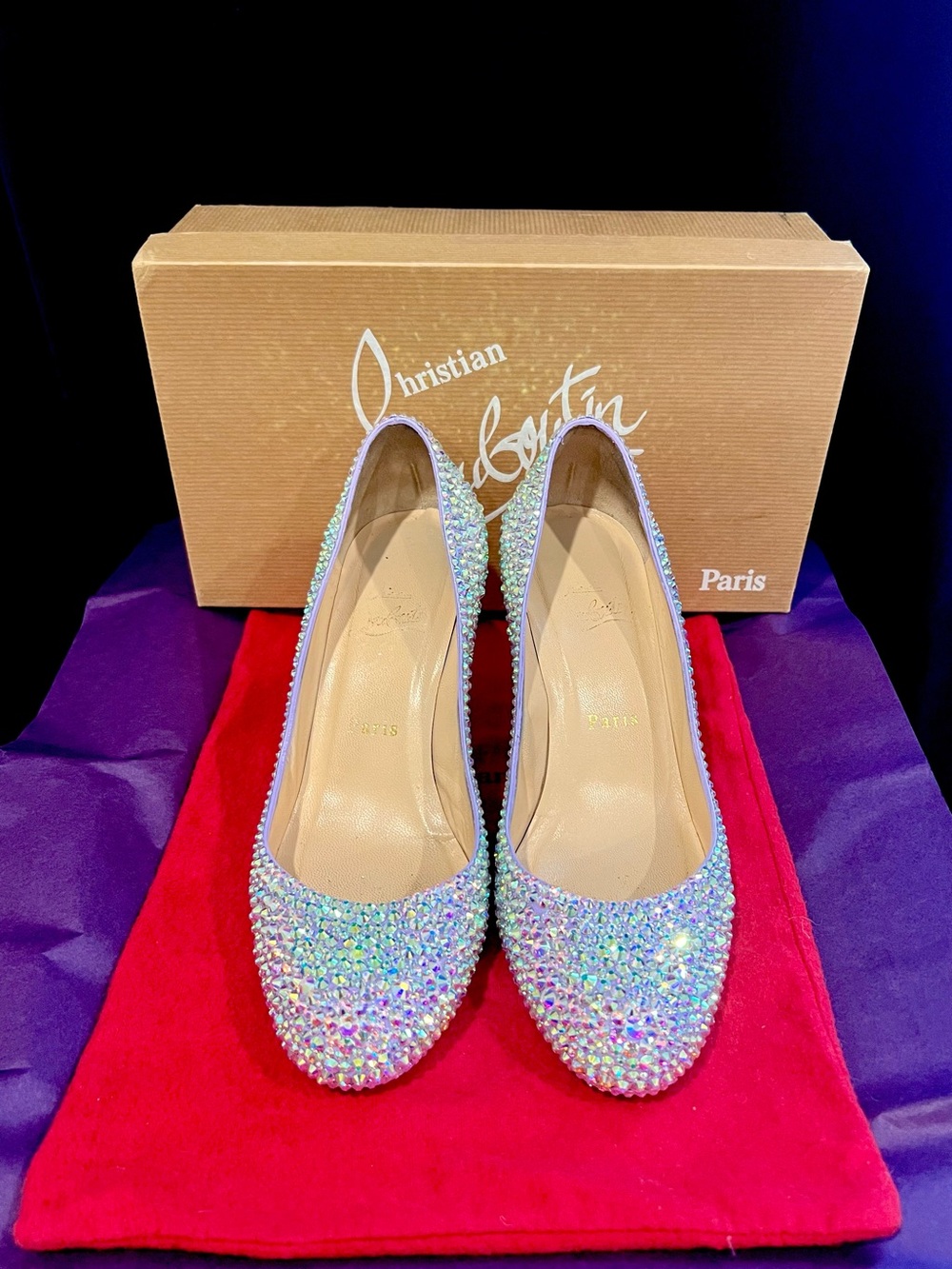 Christian Louboutin Swarovski Crystal Strass Heels Lilac Light Purple 37.5